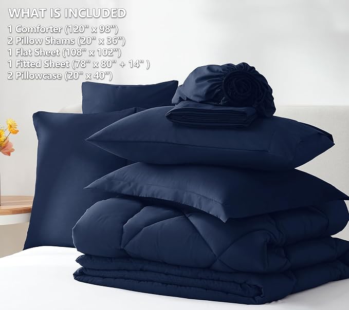 CozyLux Oversized King Comforter Set Navy Blue, 7 Pieces Bed in a Bag Comforter - Image 6