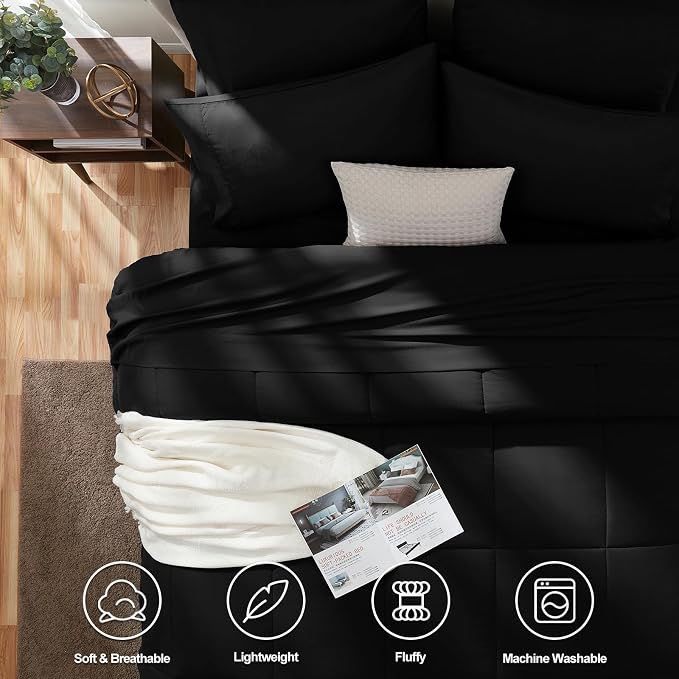 CozyLux King Size Comforter Set Black, 7 Pieces Bed in a Bag, All Season - Image 2