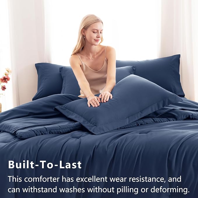 CozyLux Oversized King Comforter Set Navy Blue, 7 Pieces Bed in a Bag Comforter - Image 3
