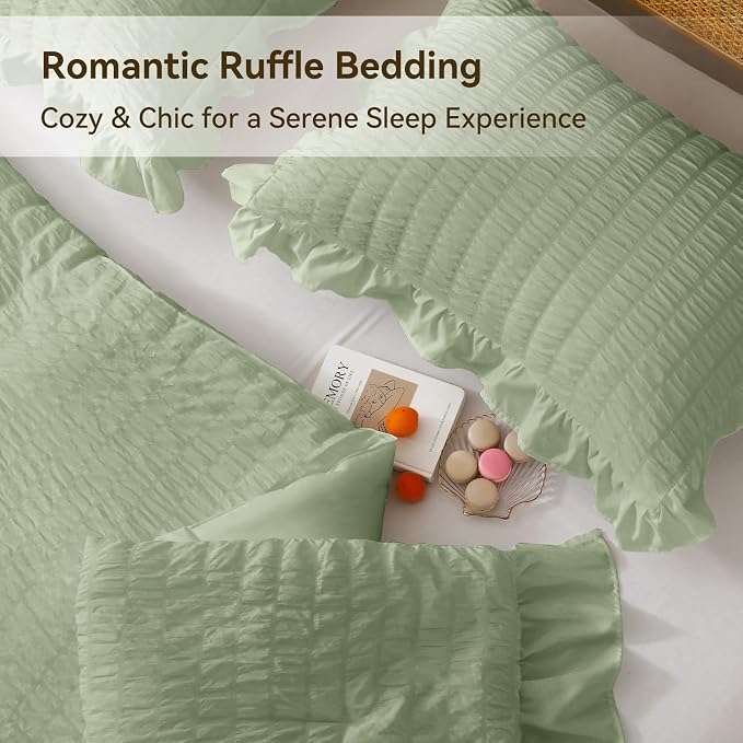 JOLLYVOGUE Sage Green Twin Size Comforter Set, 2 Pieces Seersucker Lightweight - Image 4