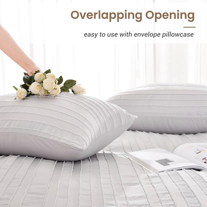 NEXHOME PRO Duvet Cover Queen, Light Grey 3 Pieces Boho Tufted Duvet Cover Set - Image 5