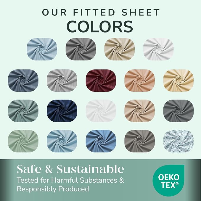 Feather & Stitch 1 Piece Fitted Sheet Full Size, 100% Cotton Damask Sateen Weave - Image 7