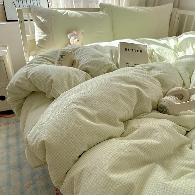 MKXI Mint Green Gingham Duvet Cover Set Full by MKXI