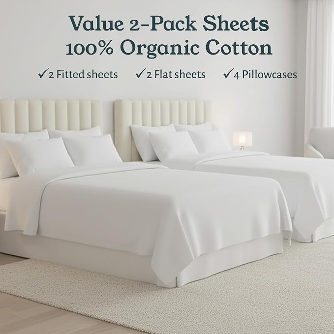 California Design Den 2-Pack 100% Organic Cotton Sheets Queen Size Set - Image 4