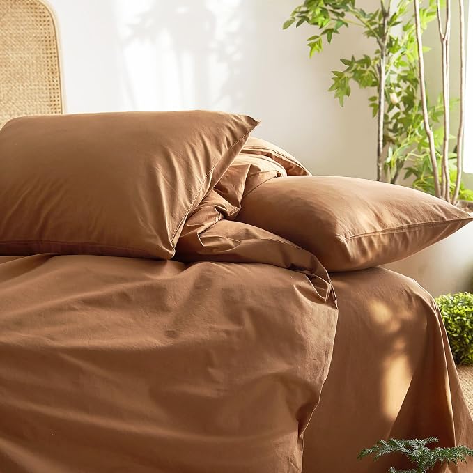 Wake In Cloud - Cotton Duvet Cover Set, King Size, Caramel Terracotta, 100% - Image 6