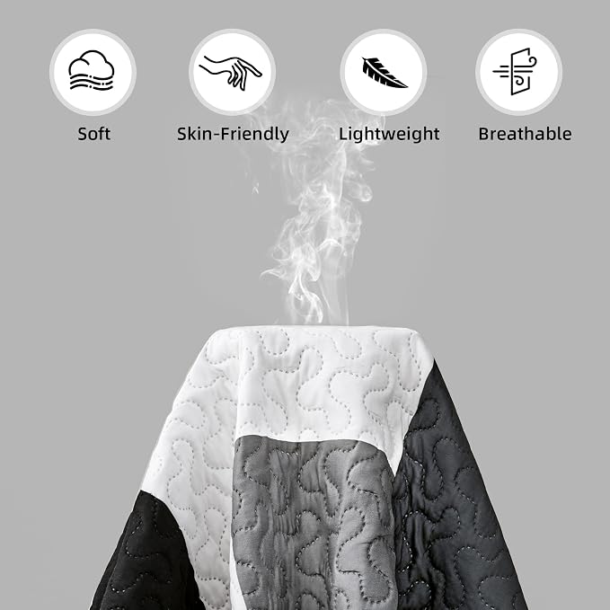 Tyrot 2 Piece Black Grey Quilt Set Twin Size Black White Gray Geometric - Image 5