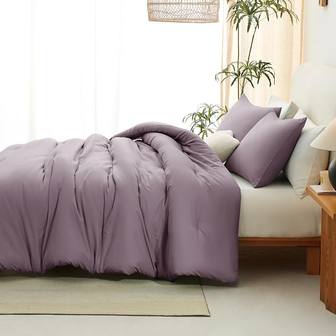 CozyLux California King Comforter Set Dusty Purple, 3 Pieces Cal King Solid - Image 8
