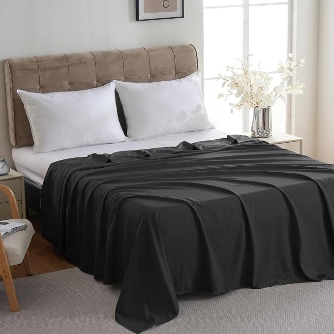 ZPECC Full Flat Sheet Only 1 Pack, Durable Black Top Bed Sheets Hypoallergenic - Image 3