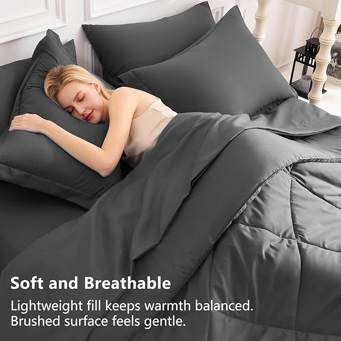 CozyLux Oversized King Comforter Set Dark Grey, 7 Pieces Bed in a Bag Comforter - Image 3