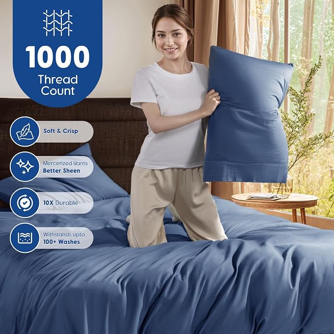 SONORO KATE 100% Egyptian Cotton Duvet Cover King Size, 1000 Thread Count - Image 3