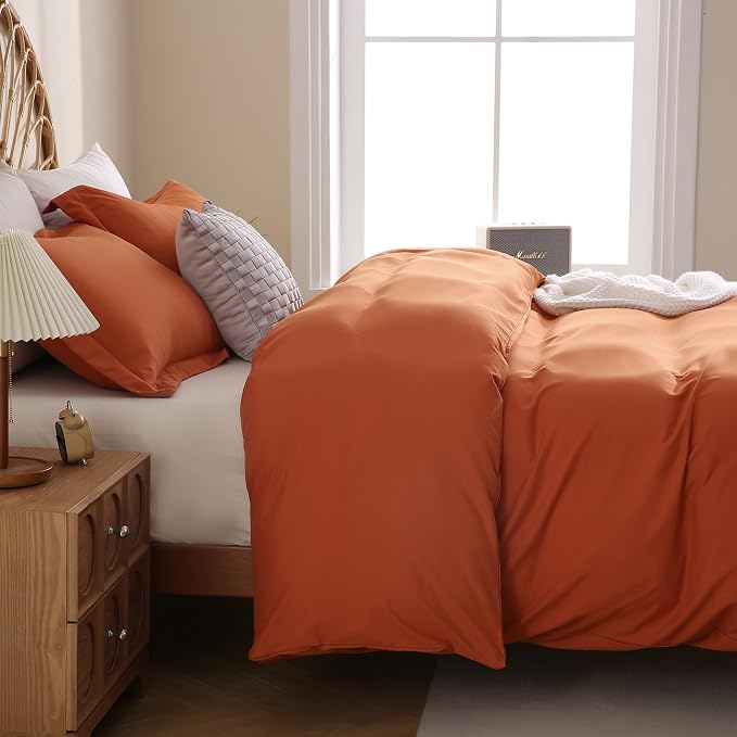 JSD Burnt Orange Duvet Cover Set Queen Size, 3 Piece Duvet Cover - Image 7