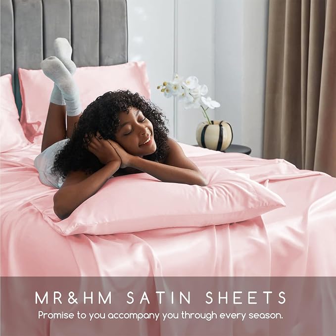 MR&HM Satin Bed Sheets, King Size Sheets Set - Image 6