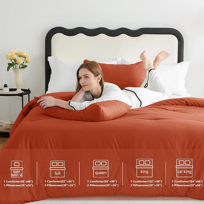 CozyLux Terracotta King Size Comforter Set, 3 Pieces Burnt Orange Rust Solid - Image 6