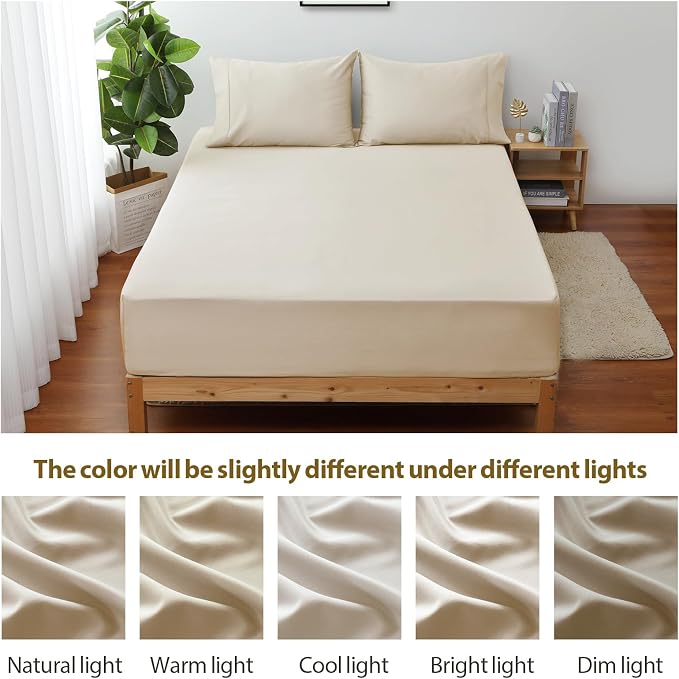 King Size Fitted Sheet Only Beige, 100% Egyptian Cotton 600 Thread Count - Image 7