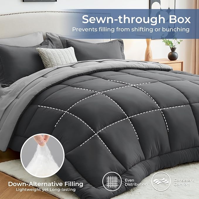 Sasttie Full Size Comforter Sets, 7 Pieces Bed in a Bag Full, Complete Bedding - Image 3