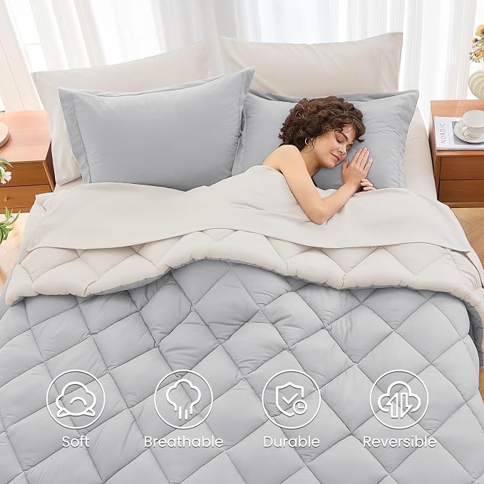 MUXHOMO 7 Pieces King Comforter Set, Reversible Bed in a Bag King Size - Image 6