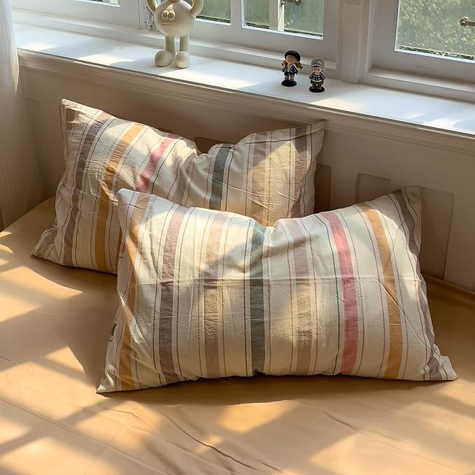 mixinni Vintage Striped Duvet Cover Set Twin XL, 3-Piece 100% Washed Cotton - Image 4
