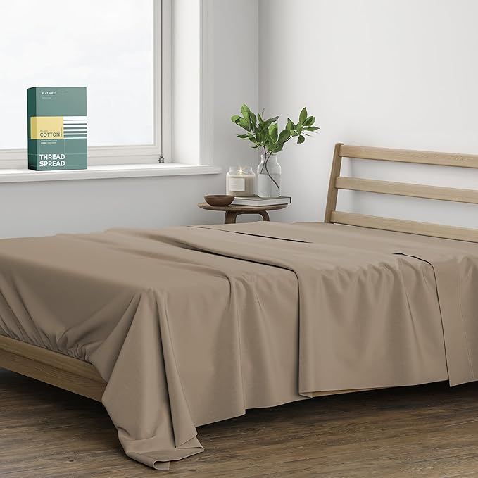 THREAD SPREAD 100% Organic Cotton Percale Flat Sheet Twin XL Size by THREADSPREAD