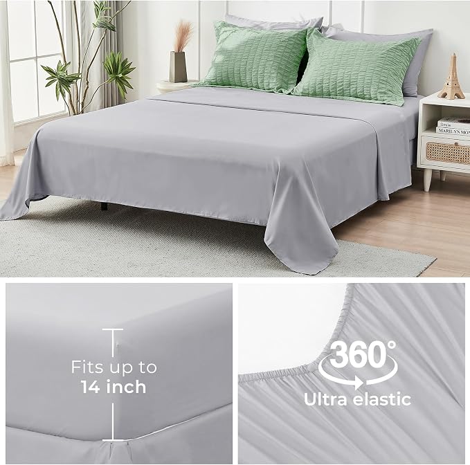 HYMOKEGE Sage Green/Light Grey Queen Comforter Set Seersucker 7 Pieces - Image 7