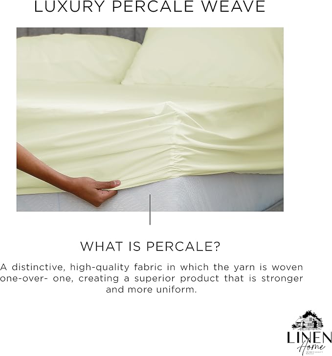 Linen Home 100% Cotton Percale Weave Fitted Sheet, Queen Size, 1 Deep Pocket - Image 2