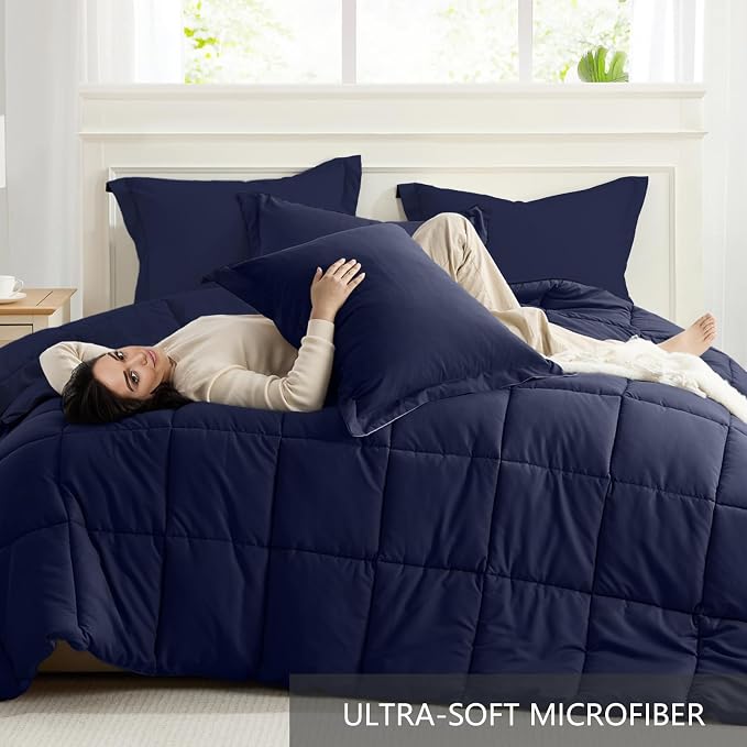 Homelike Moment King Size Comforter Set Navy Blue, Lightweight Comforter Sets - Image 5