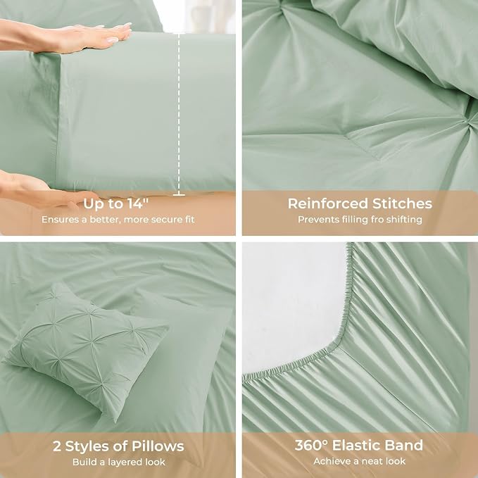 Sasttie California King Comforter Set, 7-Piece Bed in a Bag, Pintuck Bedding - Image 5