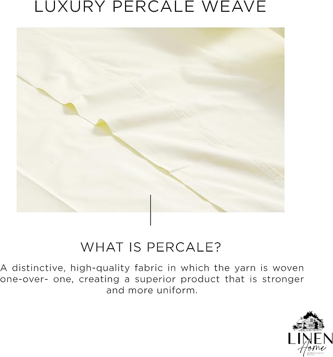 Linen Home 100% Cotton Percale Sheets Twin Size, Deep Pocket, 3 Pieces Set - Image 2