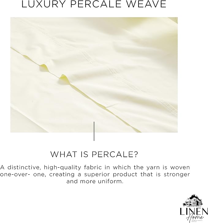 Linen Home 100% Cotton Percale Sheets King Size, Deep Pocket, 4 Pieces Set - Image 2