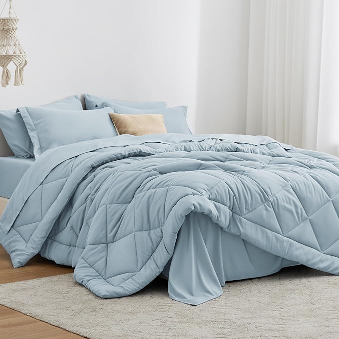 Love's cabin Twin Comforter Set Light Blue, 5 Pieces Twin Bed in a Bag by Lovescabin