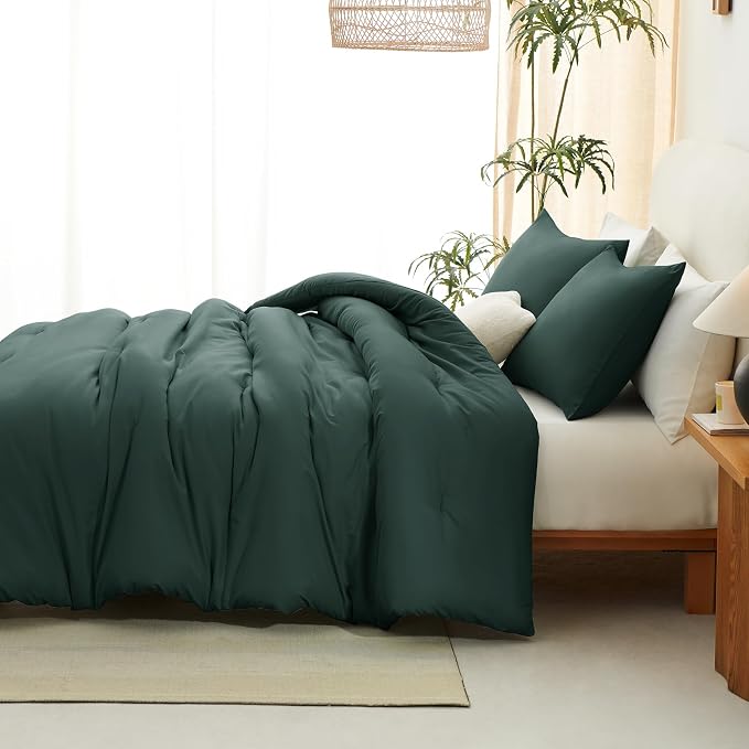 CozyLux Oversized Queen Comforter Set Forest Green, 3 Pieces 98x98 Solid - Image 7