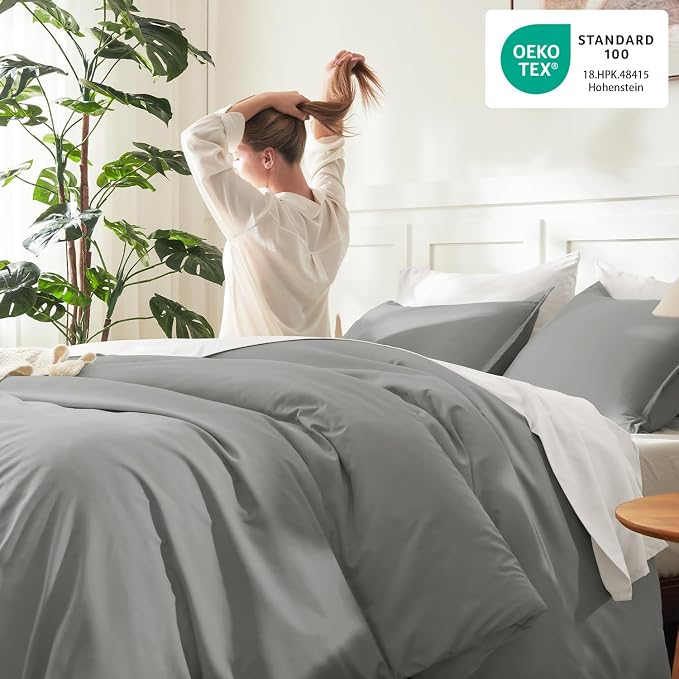 Litanika Comforters Medium Gray Full Size, 3 Pieces Lightweight Solid Bedding - Image 4