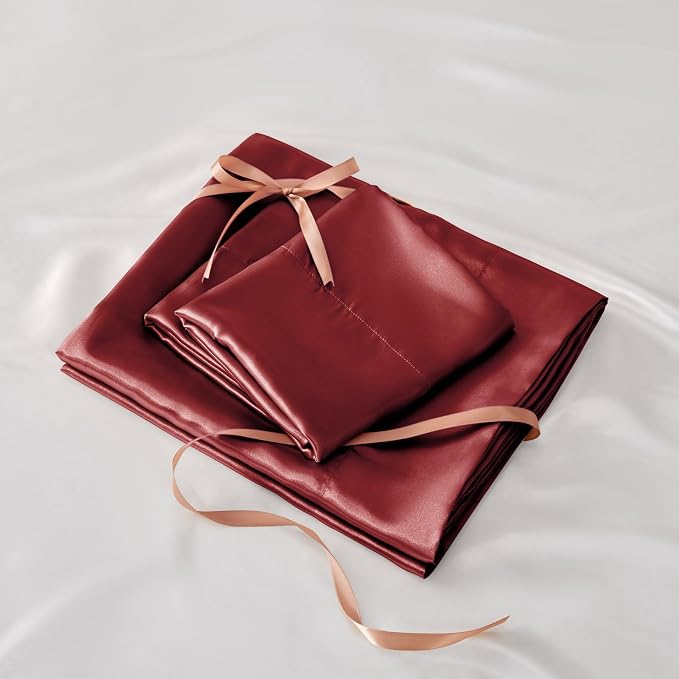 BEDELITE California King Sheets Set, Luxury Soft Burgundy Satin Sheets - Image 7