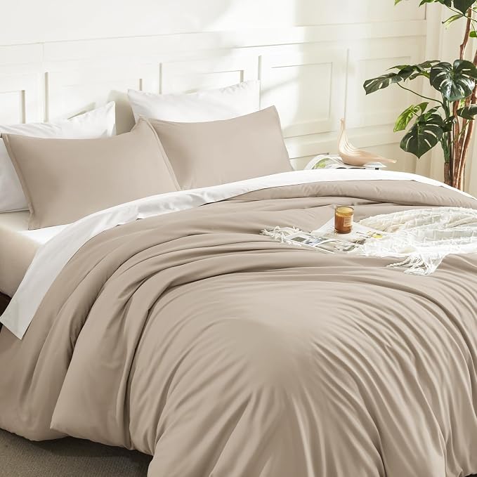 Litanika Khaki Comforter Set Queen Size, 3 Pieces Solid Bedding Comforter Set - Image 5