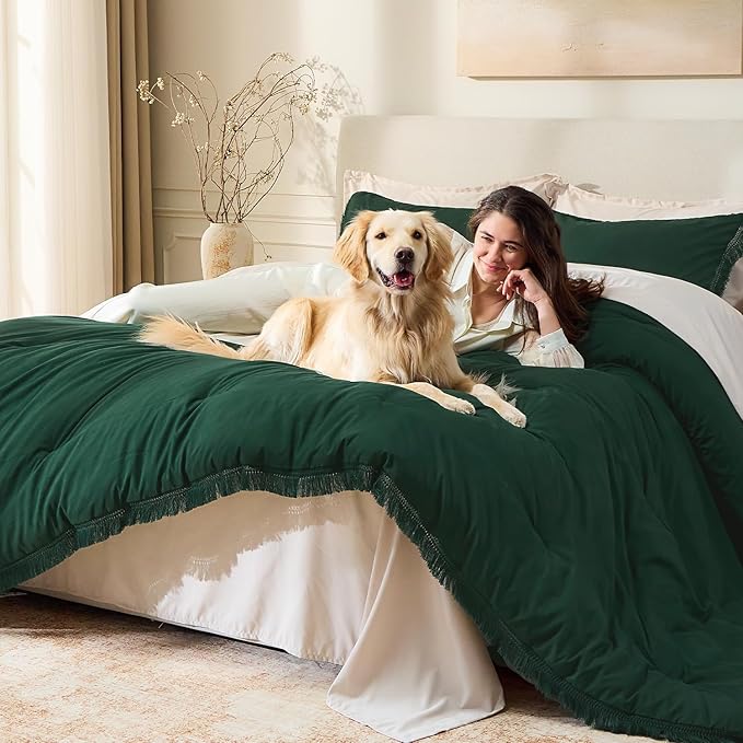 Andency Dark Emerald Green Twin/Twin XL Comforter Set, 2 Pieces Boho - Image 3
