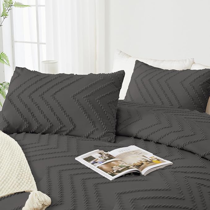 Andency Dark Grey Oversized Super King Comforter Set 120x120, Extra Large King - Image 4