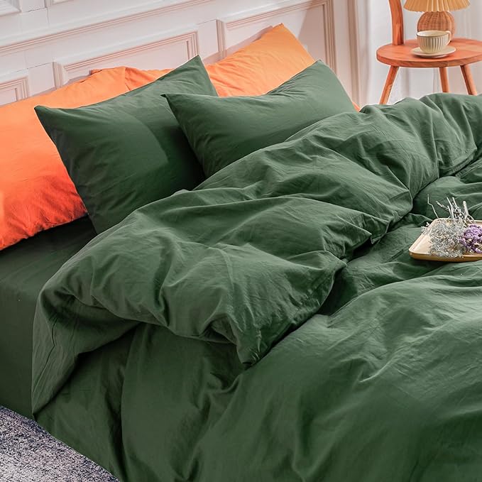 NEXHOME PRO Duvet Cover Set 100% Washed Cotton Full Size Linen Feel Textured by NEXHOMEPRO