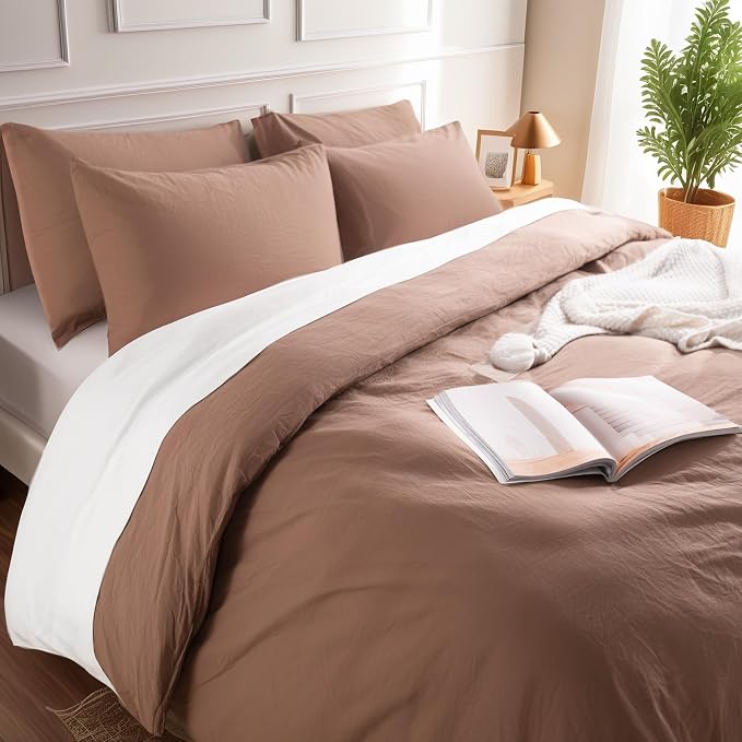 NEXHOME PRO Duvet Cover Set 100% Washed Cotton Full Size Linen Feel Textured - Image 5