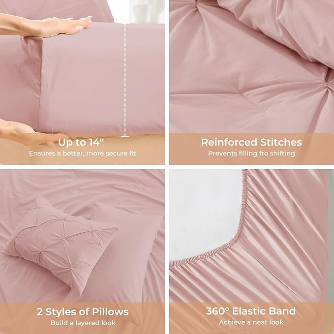 Sasttie Twin XL Comforter Set, 5-Piece Bed in a Bag, Pintuck Bedding Sets - Image 5