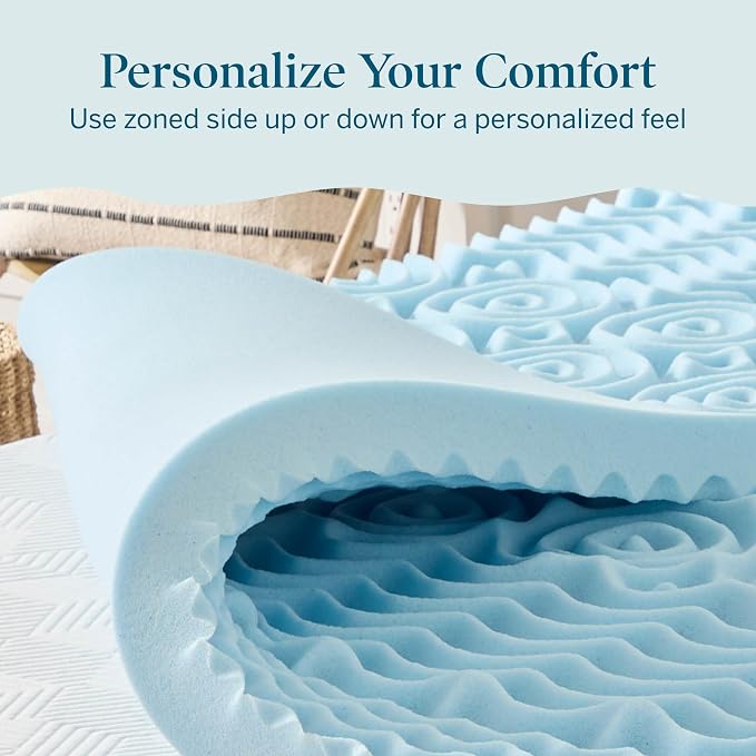LUCID 3 Inch Gel Memory Foam Mattress Topper, Twin size – 5 Zones – Cooling Gel - Image 4