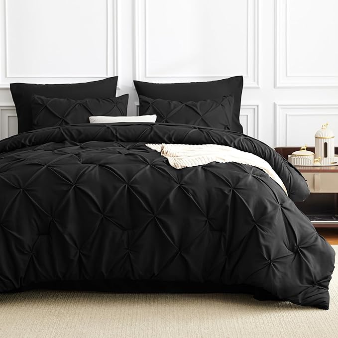 HIMEET Pintuck Bed in a Bag, 5 Pieces Twin XL Comforter Set Black, Extra Long - Image 8