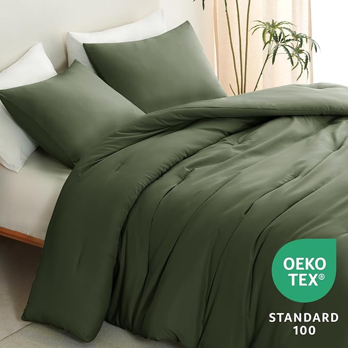 CozyLux Oversized King Comforter Set Olive Green, 3 Pieces 120x98 Solid - Image 4