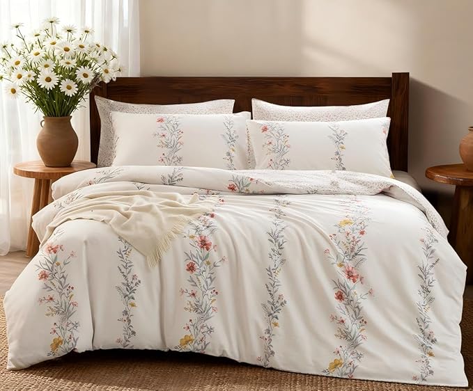 SLEEPBELLA Duvet Cover Queen, 600 Thread Count Cotton Red & Yellow Floral by SLEEPBELLA