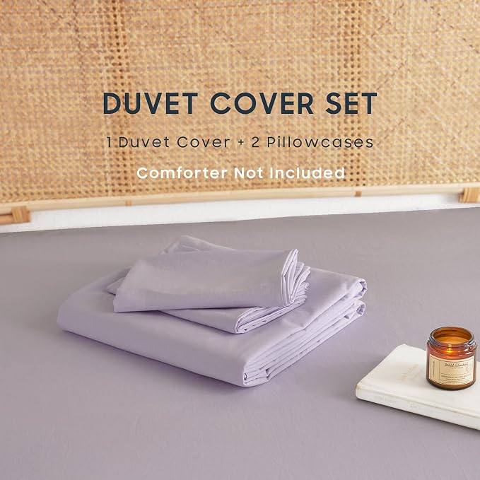 Wake In Cloud - Cotton Duvet Cover Set, Twin Size, Light Purple, 100% Washed - Image 2