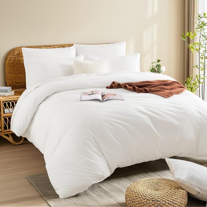 NEXHOME PRO Duvet Cover Set 100% Washed Cotton Oversized King 120"x98" Linen - Image 3