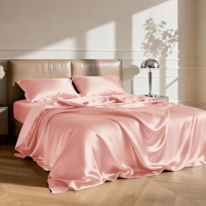 Love's cabin Twin XL 3Pc Satin Sheet Set, Coral Silky Satin Bed Sheets - Image 2