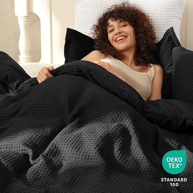 PHF Waffle Weave Duvet Cover Set King Size, No Snagging Ultra Soft Luxury - Image 2