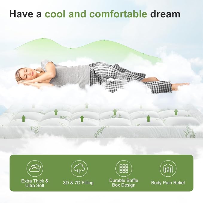 California King Size Mattress Topper Viscose Derived from Bamboo, Soft Thick - Image 2