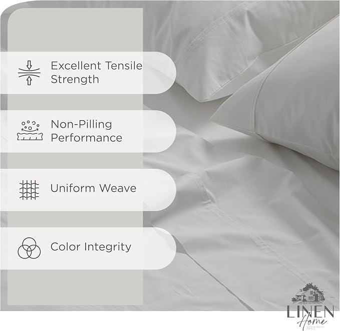 Linen Home 100% Cotton Percale Sheet Set, Twin Size, Deep Pocket, 4 Pieces Set - Image 2