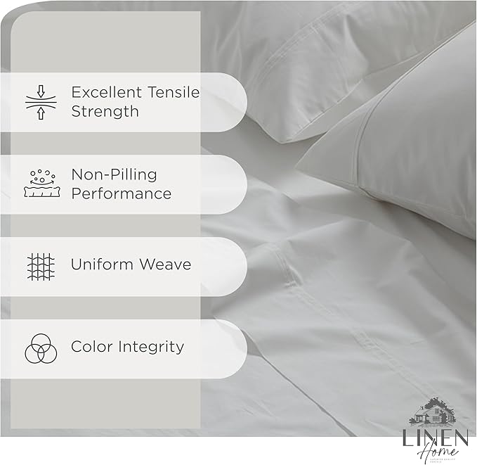 Linen Home 100% Cotton Percale Sheets Twin XL Size, Deep Pocket, 3 Pieces Set - Image 2