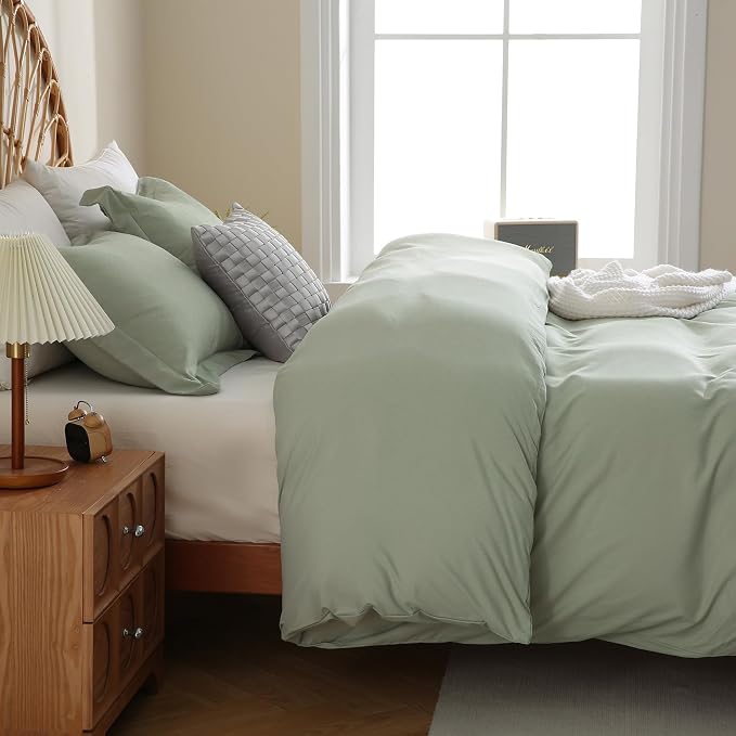 JSD Sage Green Duvet Cover Set King Size, 3 Piece Duvet Cover - Image 7